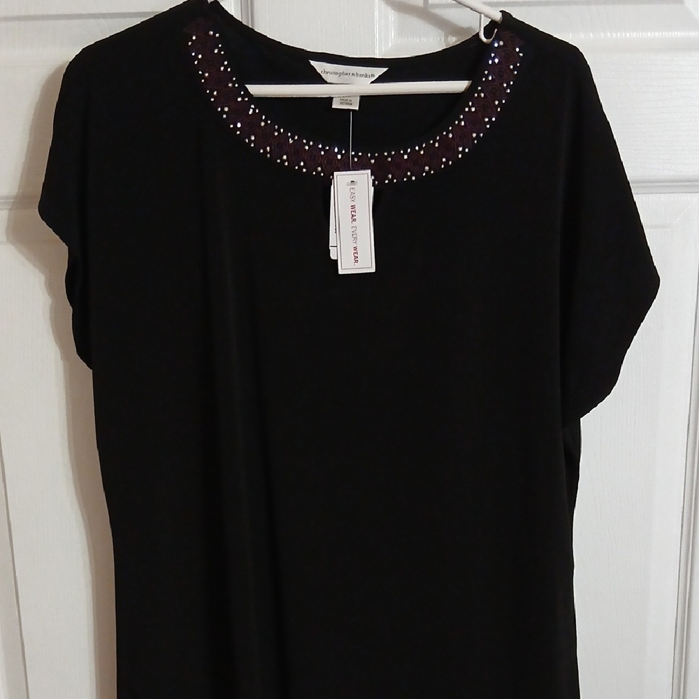 Christopher & Banks Black Top with Embellished Neckline